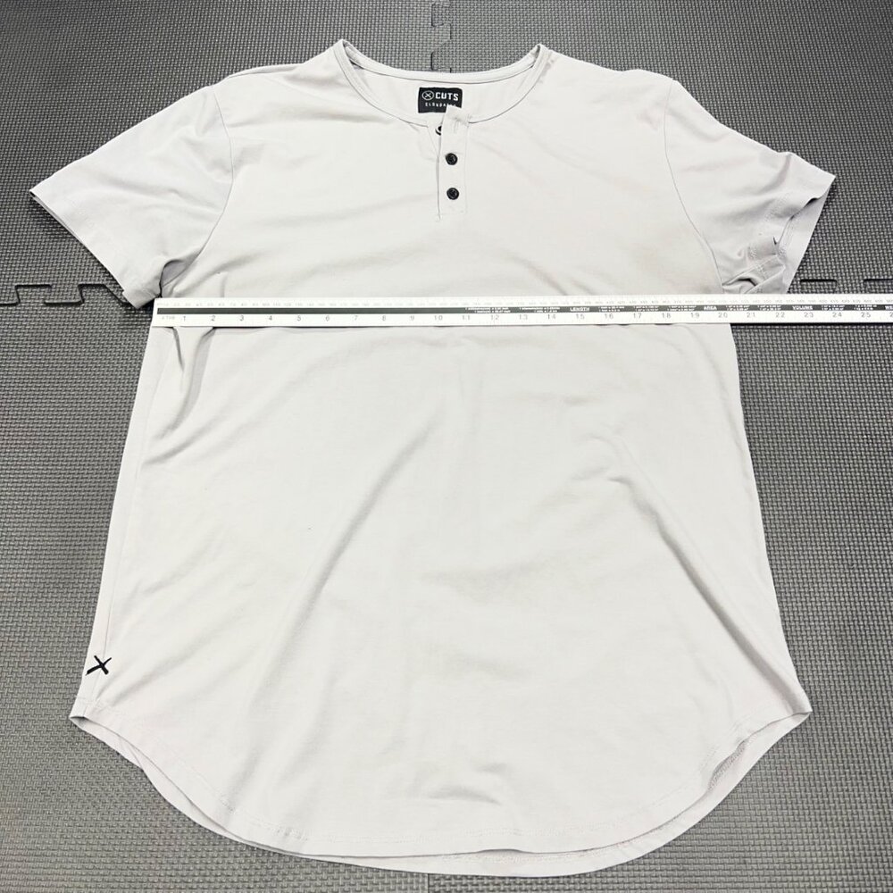 Cuts Mens Elongated Henley Shirt Gray Short Sleeve Premium Fit Soft Stretchy Fab - Picture 4 of 6